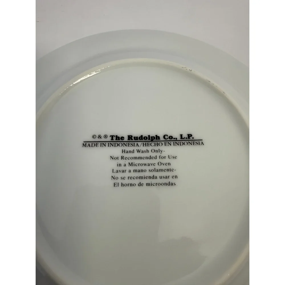 Rudolph Co Christmas Reindeer Appetizer Plates Gold White Set of 8 8 inch